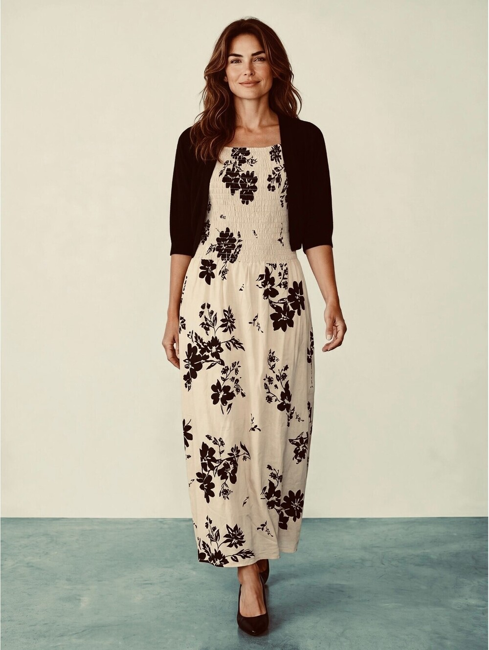 Cassee's NWT Petite Floral Maxi Dress-PXL-Tan & Black